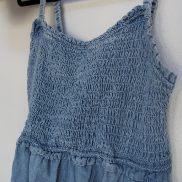 American Eagle S Blue Chambray Denim Sun Dress Spaghetti Straps Pockets - Picture 2 of 4